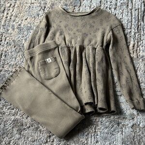 Kids Ribbed Matching Set in Tan